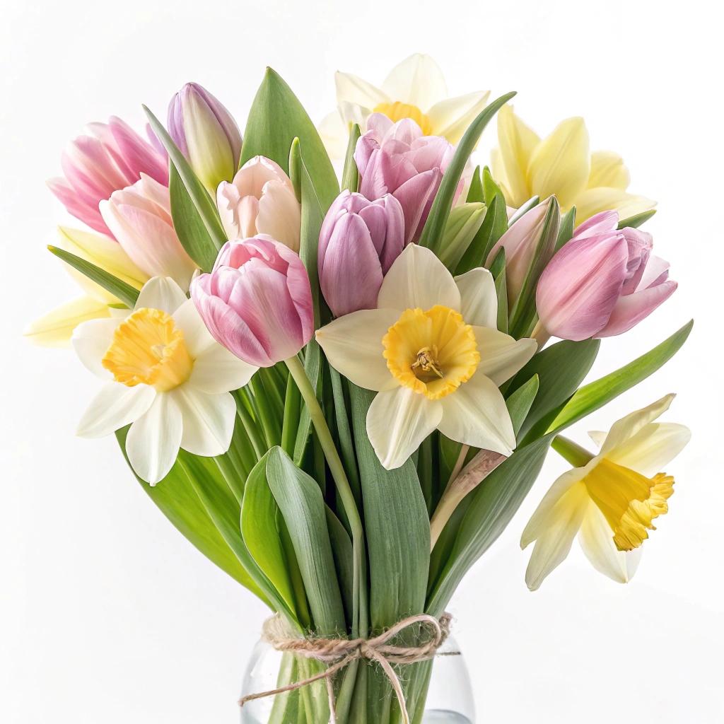 Spring floral arrangement with tulips and daffodils